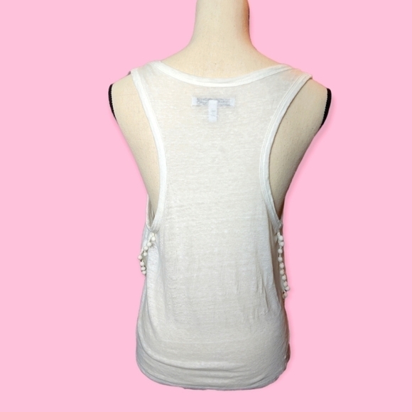 Dereck Lam 10C White Linen Muscle Tank Pom Pom Fringe Hem Lightweight Flowy Sz L - Picture 2 of 4